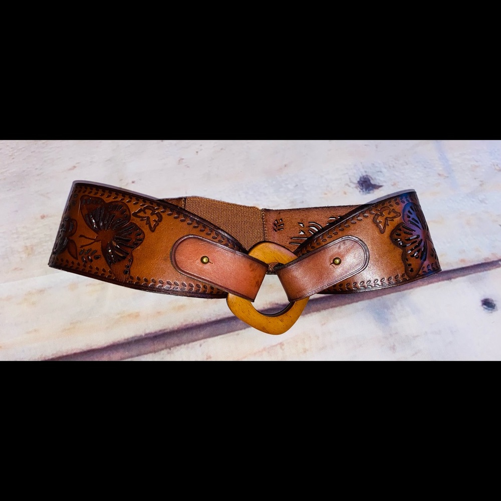 Vintage Leather Belt with Butterfly Detail